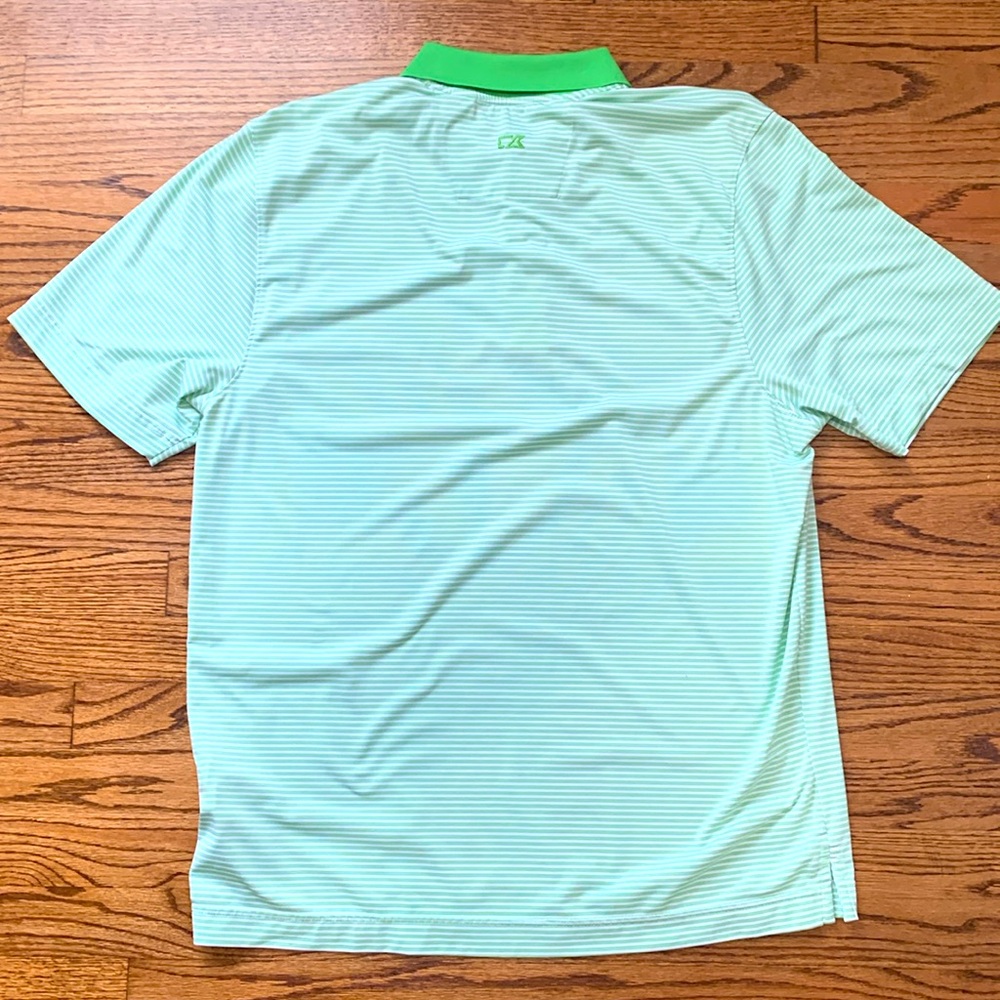 Men’s Large Cutter & Buck Golf Shirt - Green/White Stripe - Picture 2 of 2
